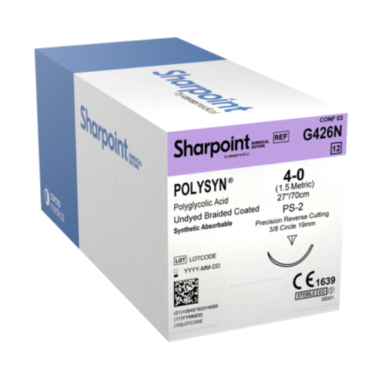 PolySyn™ Undyed Circle Precision Reverse Cutting 19 mm 3/8 Circle 4-0 / 27”/70cm / 12/box