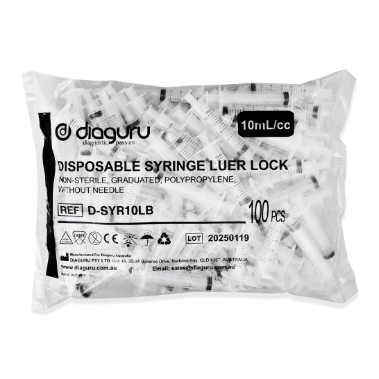 Diaject Disposable Luer Lock Syringe Non-Sterile - Size 3 ml and 10 ml 10ml  (100/Bag)