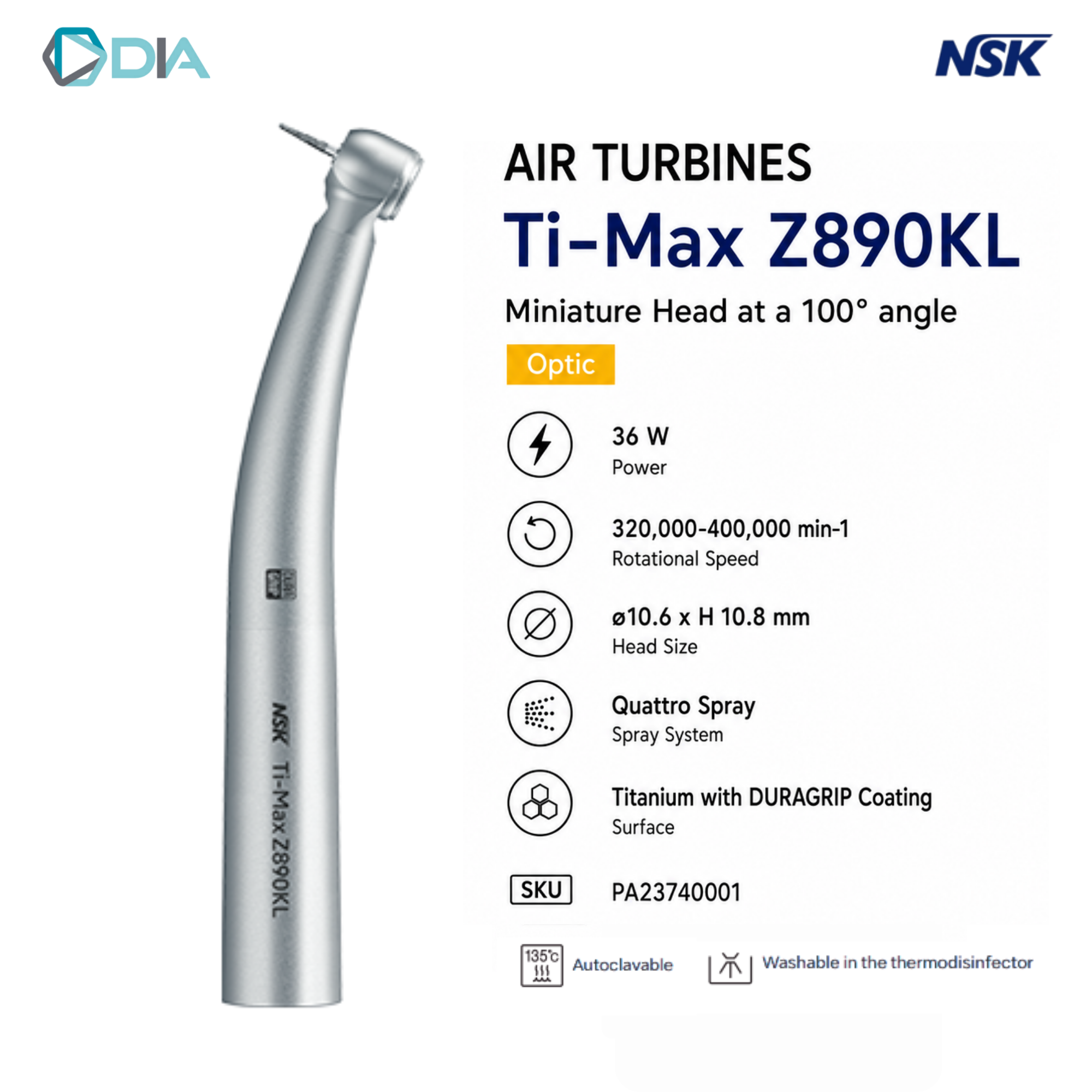 NSK Ti-Max Z890KL Titanium High speed handpiece Optic Miniature Head For Kavo coupling