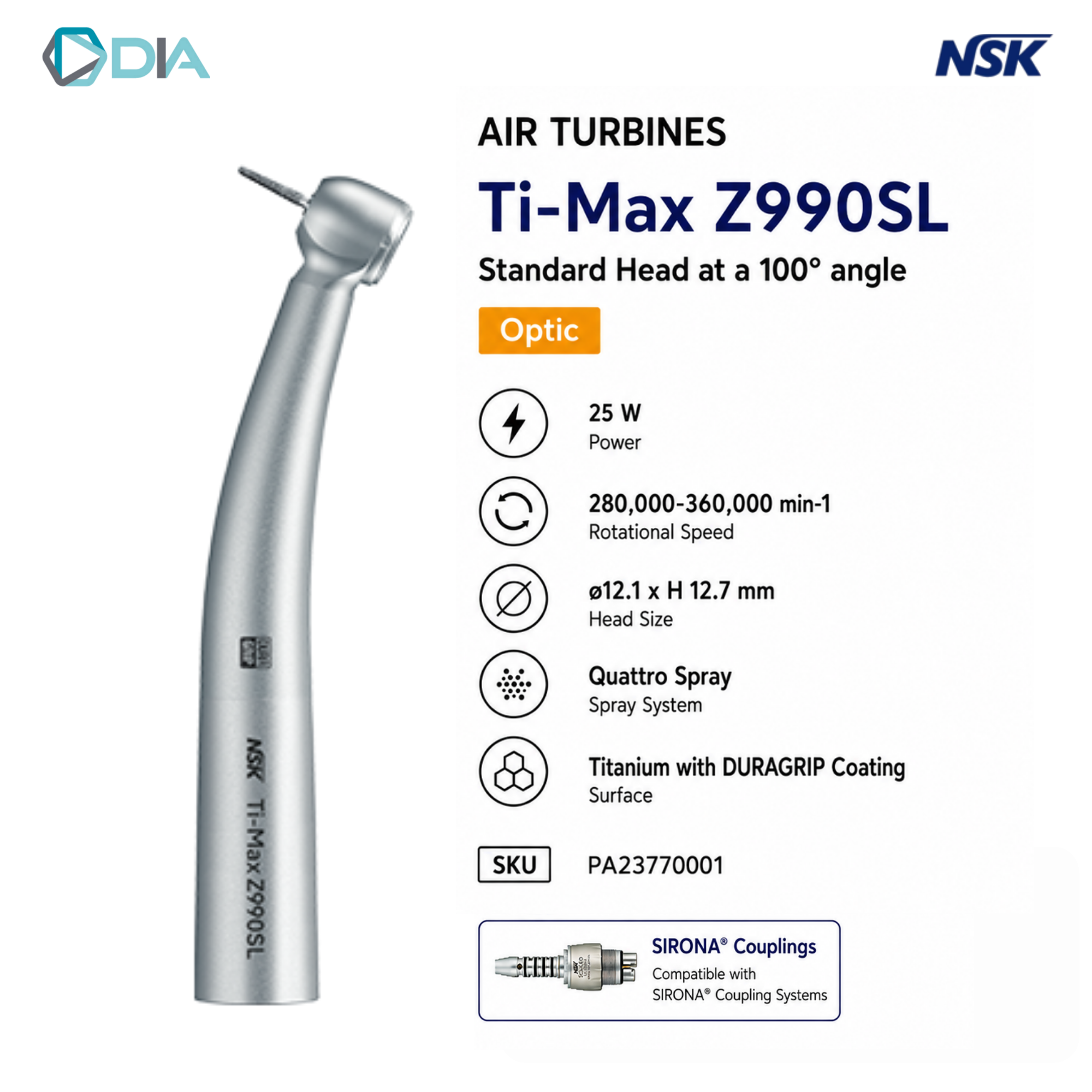 NSK Ti-Max Z990SL Titanium High speed handpiece Optic Standard Head For Sirona coupling
