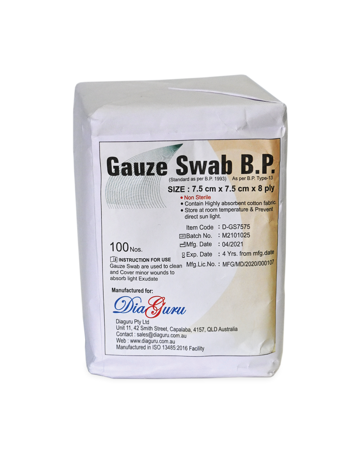 DiaGuru Plain Gauze Swabs – Pack of 100