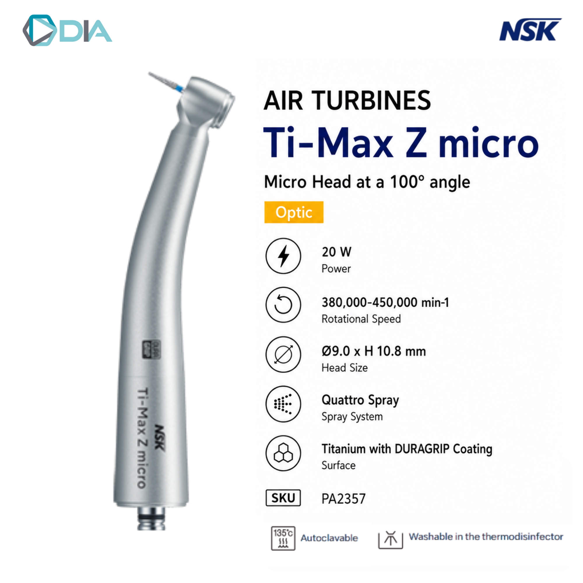 NSK Ti-Max Z micro Optic High-Speed Air Turbine Handpiece For NSK Coupling