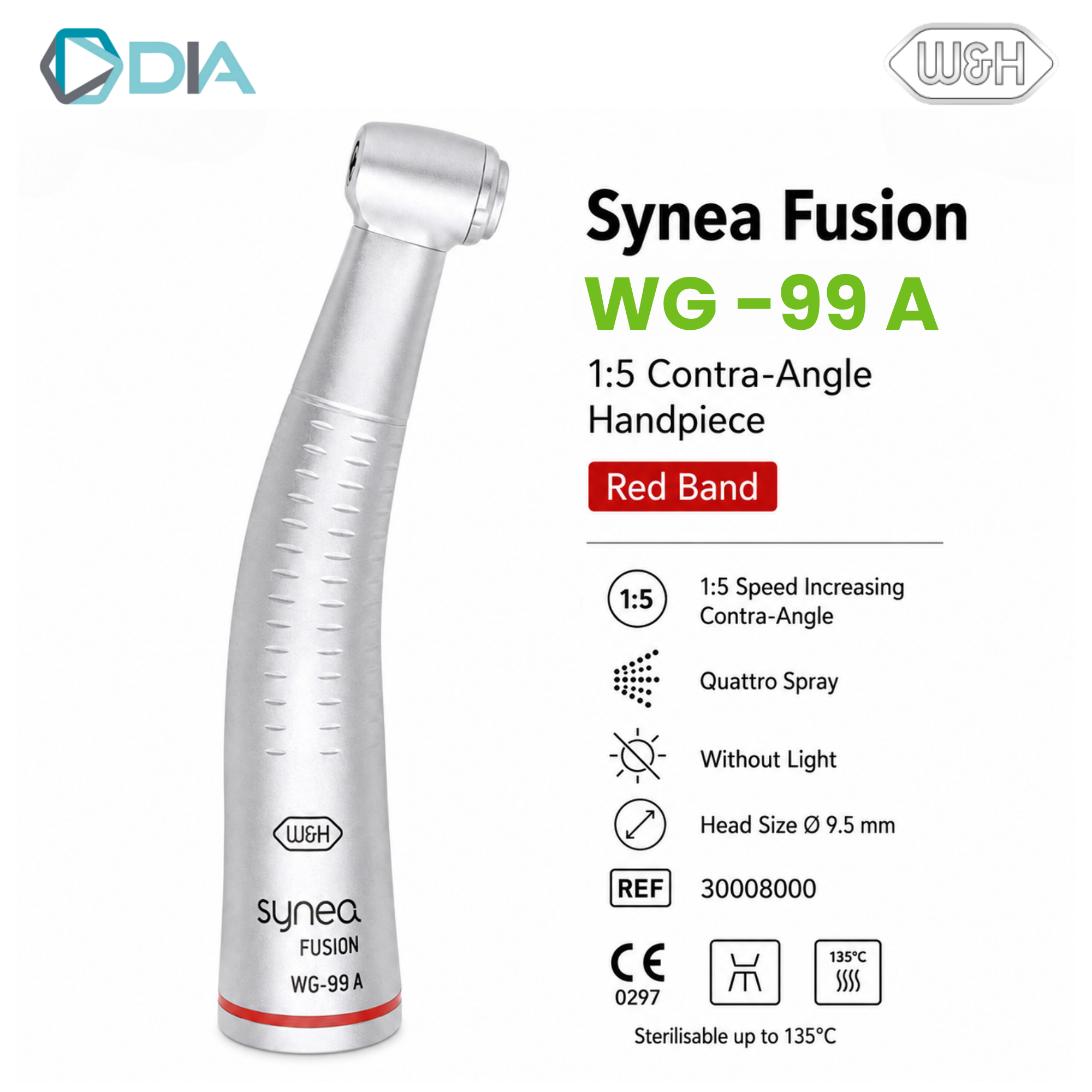 W&H WG-99 A Synea Fusion 1:5 Contra-Angle Handpiece Red Band