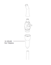 Technical drawing of a Durr tailpiece with labeled parts on a white background