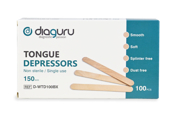 DiaGuru Non Sterile Wooden Tongue Depressors, Box/100