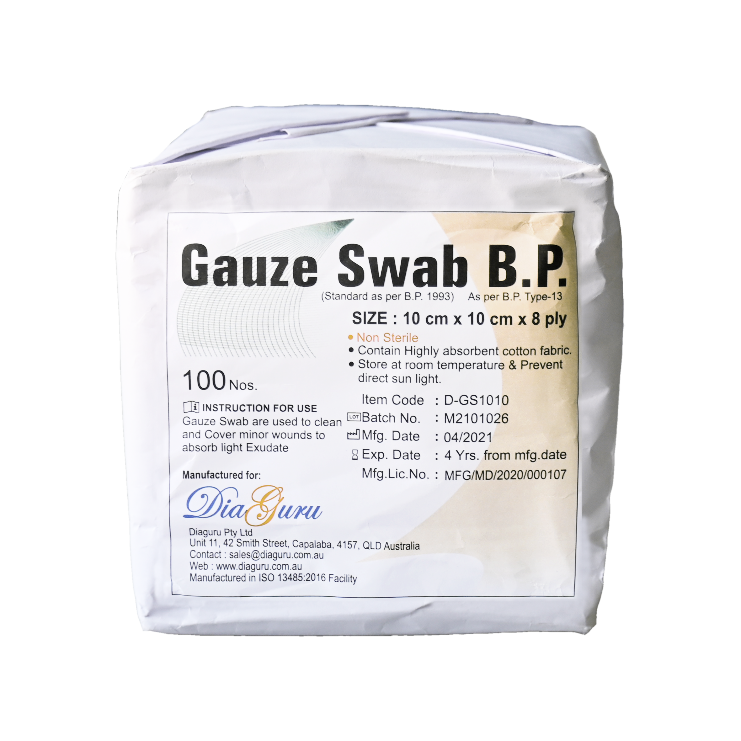 Plain Gauze Swabs - 100 pack - Choose from various sizes