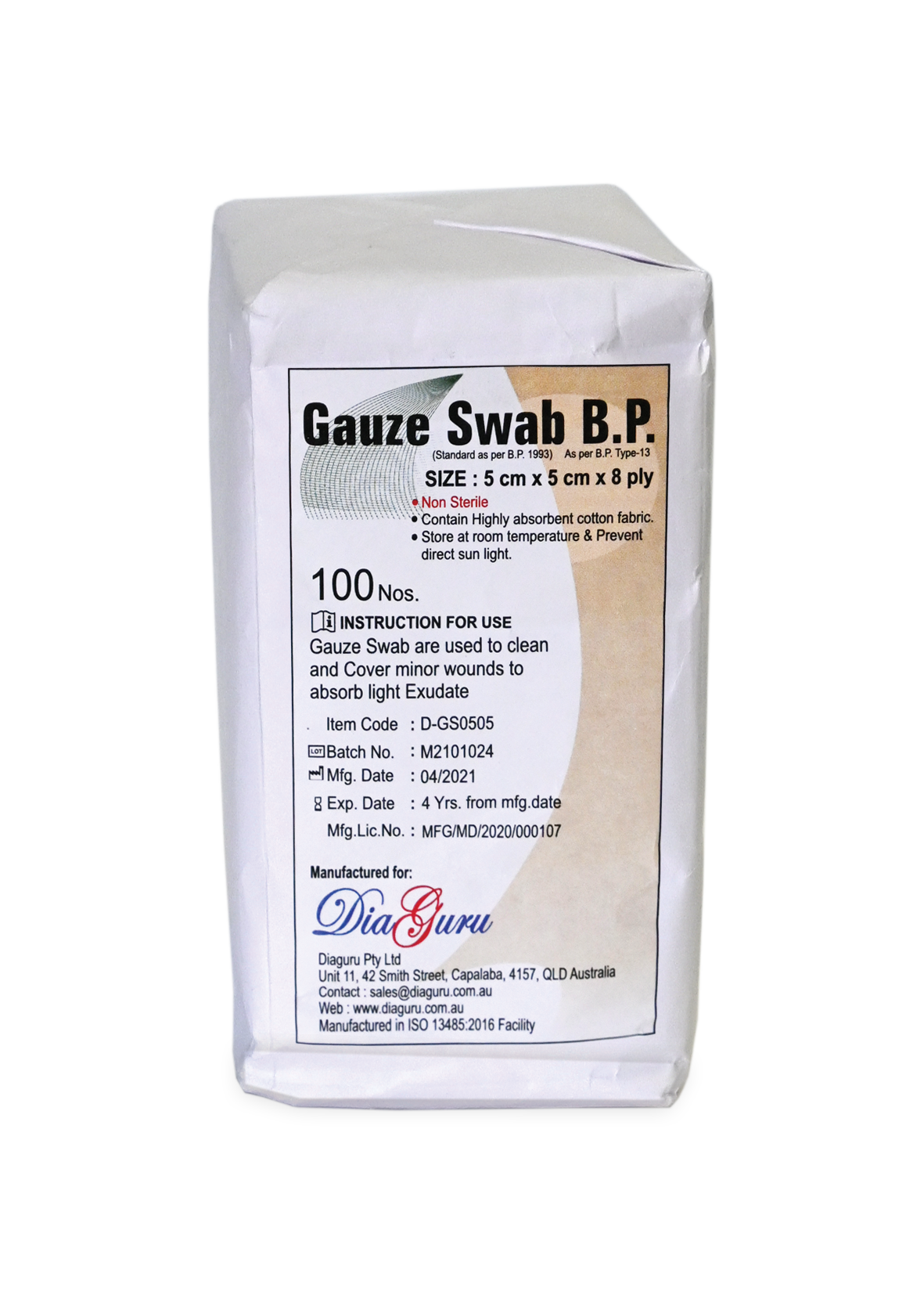 Plain Gauze Swabs - 100 pack - Choose from various sizes