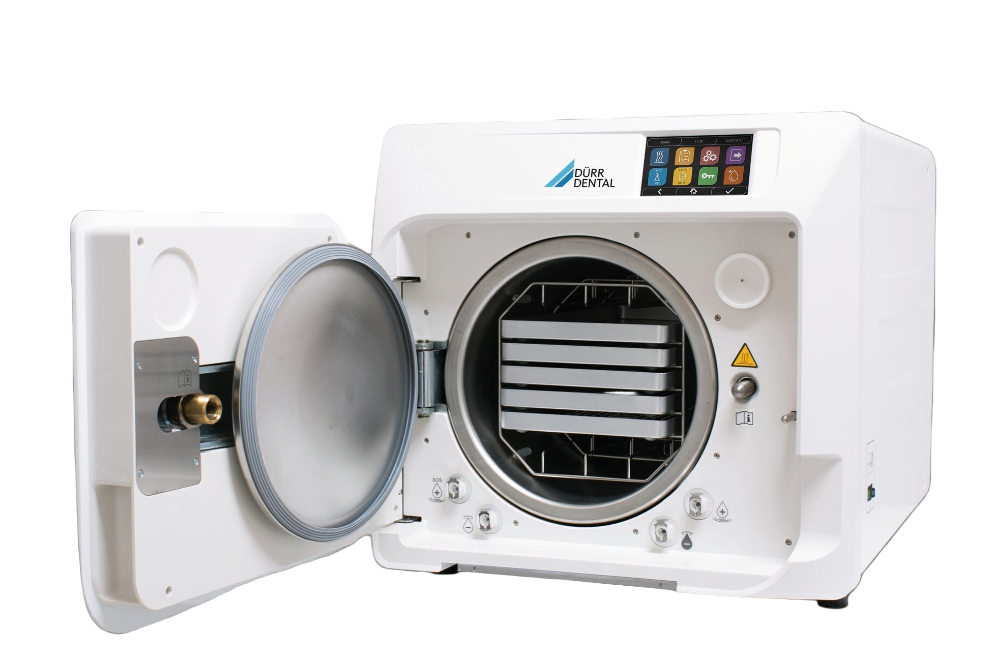 Durr Hygoclave-40 dental sterilizer with open door on a gray background