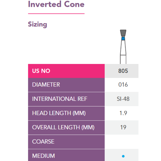 Prima_FG_Diamond_Bur_Inverted_Cone_805_016m - Dental Installations (Aust) Pty Ltd