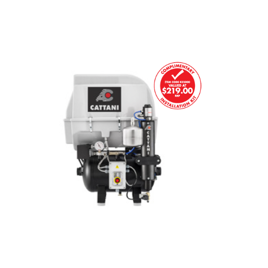 Cattani Compressor - AC200Q Quiet 2 Cylinder Oil-free Dental Compressor with Pre-filter | 2-3 chairs