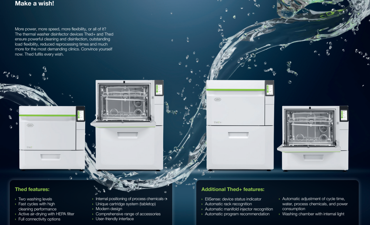 W&H Thermal washer disinfector devices Two washing levels Fast cycles