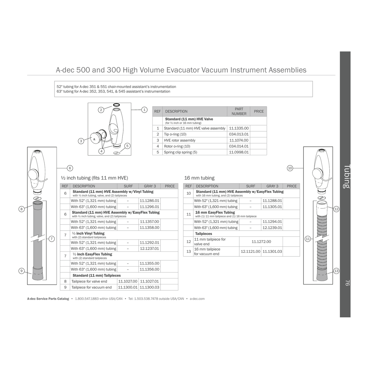 A-dec official HVE service parts reference diagram for 11-1301-03