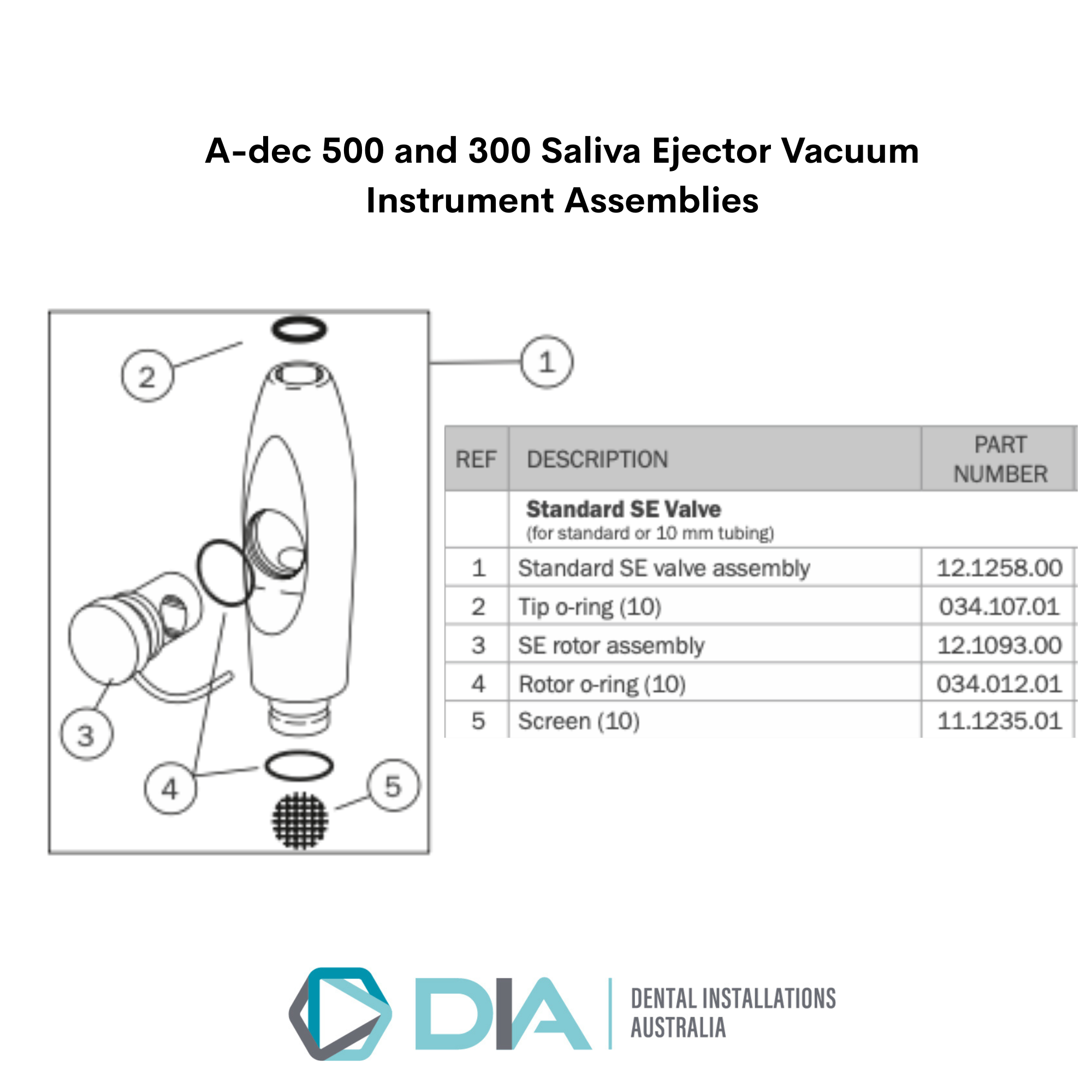 A-dec 500 and 300 Saliva Ejector Vacuum Instrument Assemblies technical reference