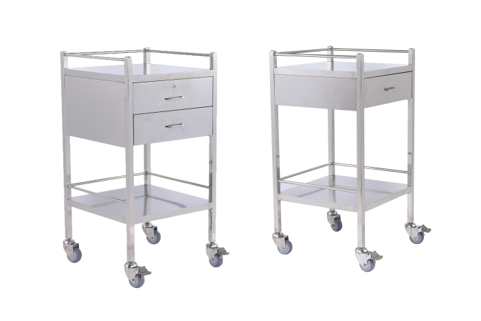DiaGuru double drawer stainless steel trolley non-lockable D-ST2DPN